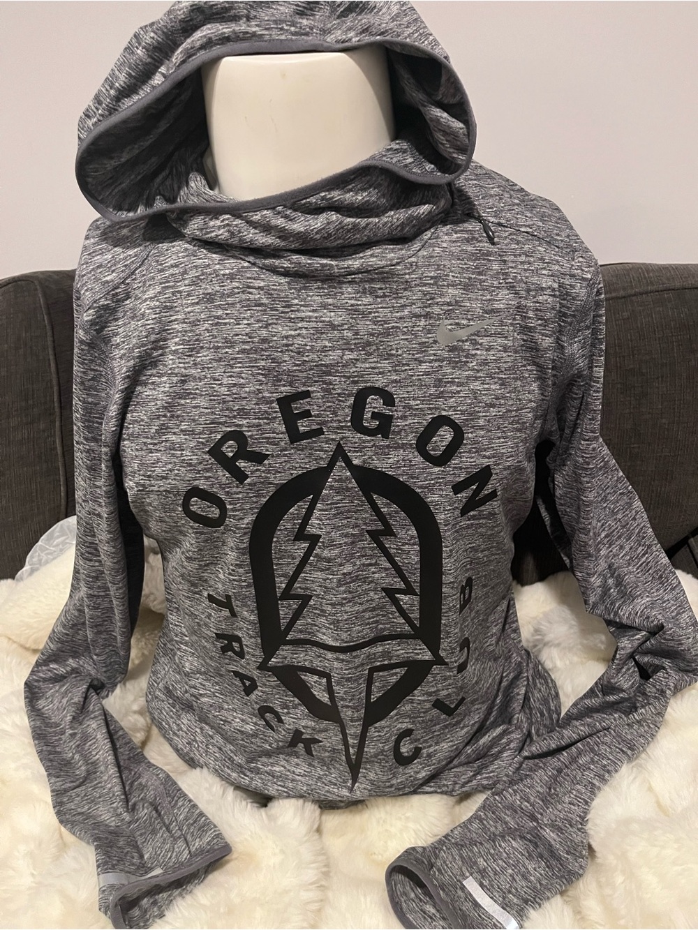 NIKE RUNNING Gray Oregon Track Sz S Hoodie ORIG $98+ DESIGNER DEAL!